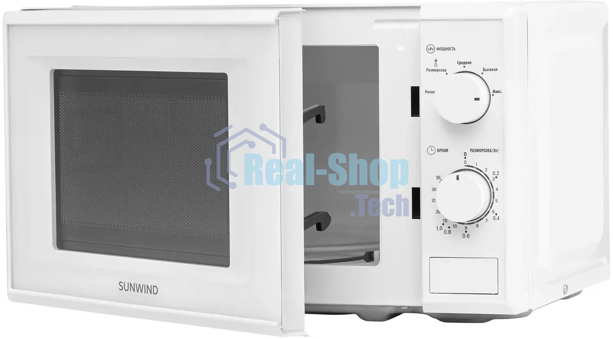 Микроволновая печь SunWind SUN-MW051 белый, 20 л, 700 Вт, переключатели - поворотный механизм