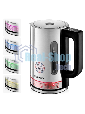 Чайник электрический BRAYER BR1060 2200 Вт, 1.7 л, стальной/черный