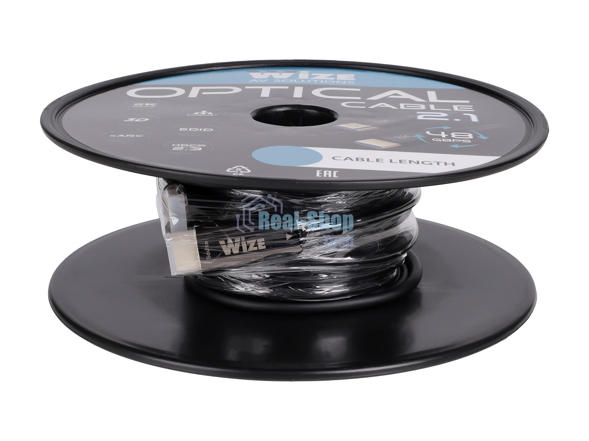 Кабель HDMI Wize AOC-8K-HM-HM-15M оптический, 15 м, 8K/60HZ 4:4:4, v.2.1, ARC, 19M/19M, HDCP 2.2, Ethernet, черный, коробка