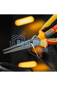 Длинногубцы прямые Denzel диэлектрические рукоятки до 1000 В, трехкомпонентные рукоятки, 205 мм