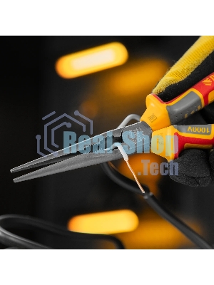 Длинногубцы прямые Denzel диэлектрические рукоятки до 1000 В, трехкомпонентные рукоятки, 205 мм