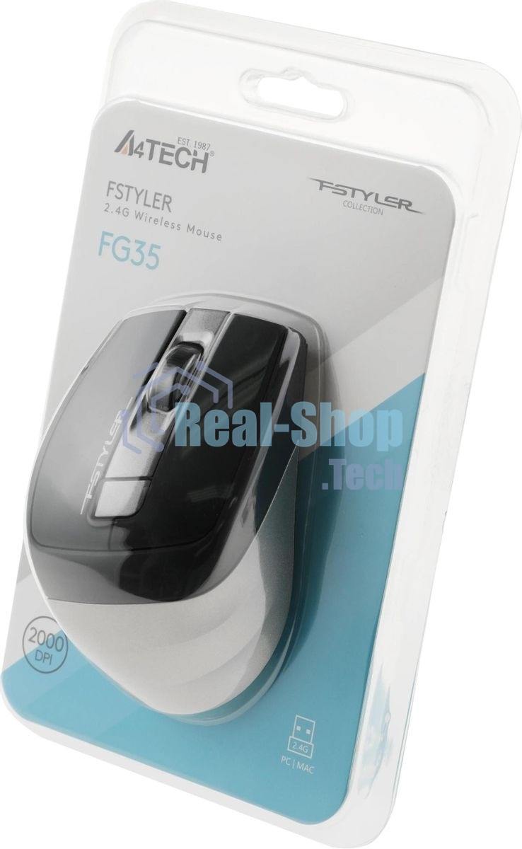 Мышь беспроводная A4Tech Fstyler FG35 серый/черный, 2000 dpi, радиоканал, USB, кнопки - 6