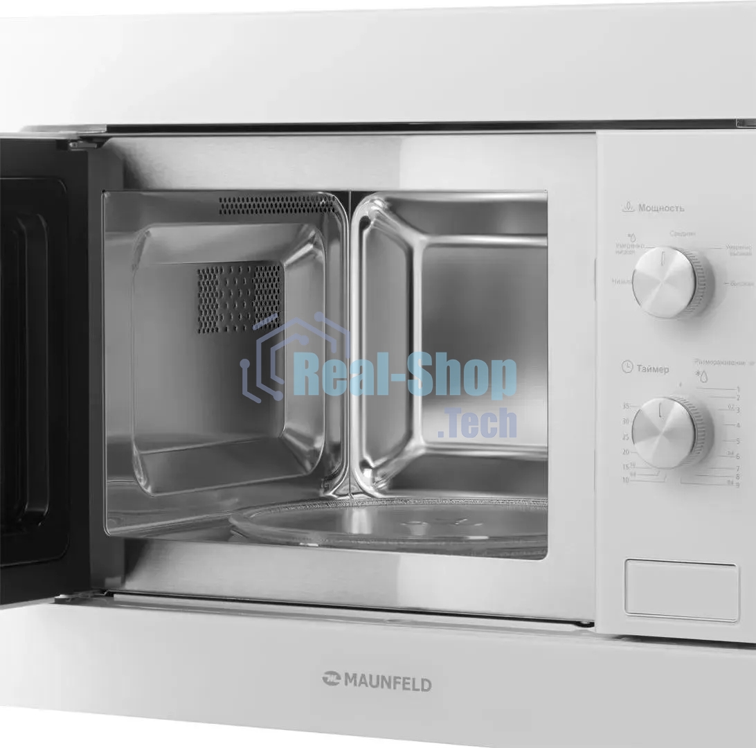 Микроволновая печь встраиваемая Maunfeld MBMO.20.1PGW белый, 20 л, 800 Вт, переключатели - поворотный механизм