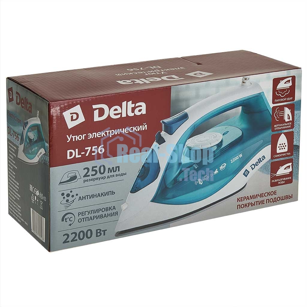 Утюг Delta DL-756 белый/зеленый, 2200 Вт, 23 г/мин, 125 г/мин, 250 мл
