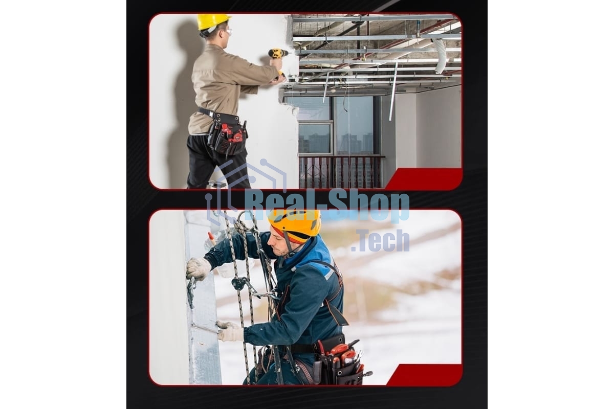 Поясная сумка монтажника Deli DL5865 250 x 250 x 110мм, 7 карманов, ткань Оксфорд 1680D, кожанные боковые карманы