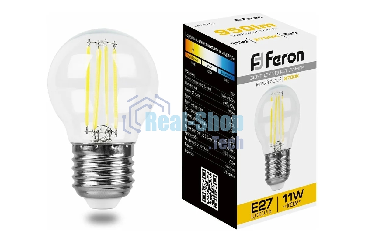 Лампа светодиодная Feron LB-511 (38015) 11W 230V E27 2700K прозрачная