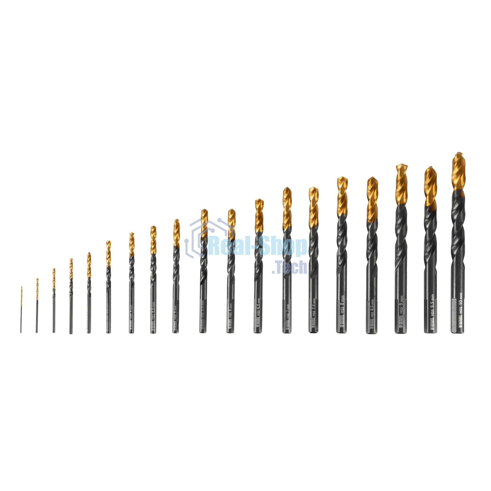 Набор сверл по металлу Denzel 1-10 мм, HSS-Tin, Golden Tip, 19 шт