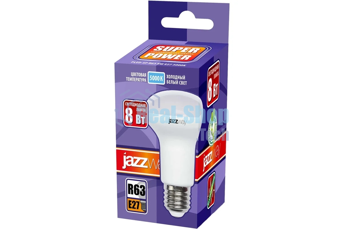 Лампа светодиодная JazzWay 1033666 PLED-SP R63 8Вт 5000К холодный белый E27 630лм 230В