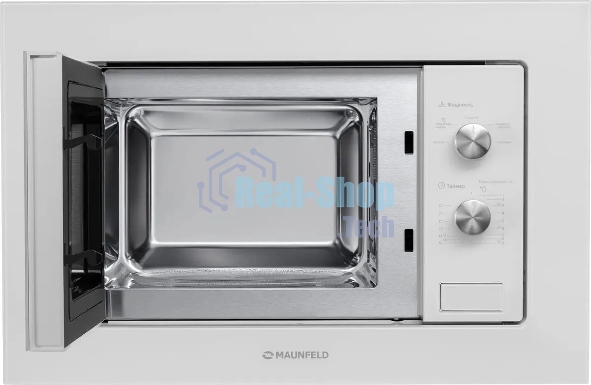 Микроволновая печь встраиваемая Maunfeld MBMO.20.1PGW белый, 20 л, 800 Вт, переключатели - поворотный механизм