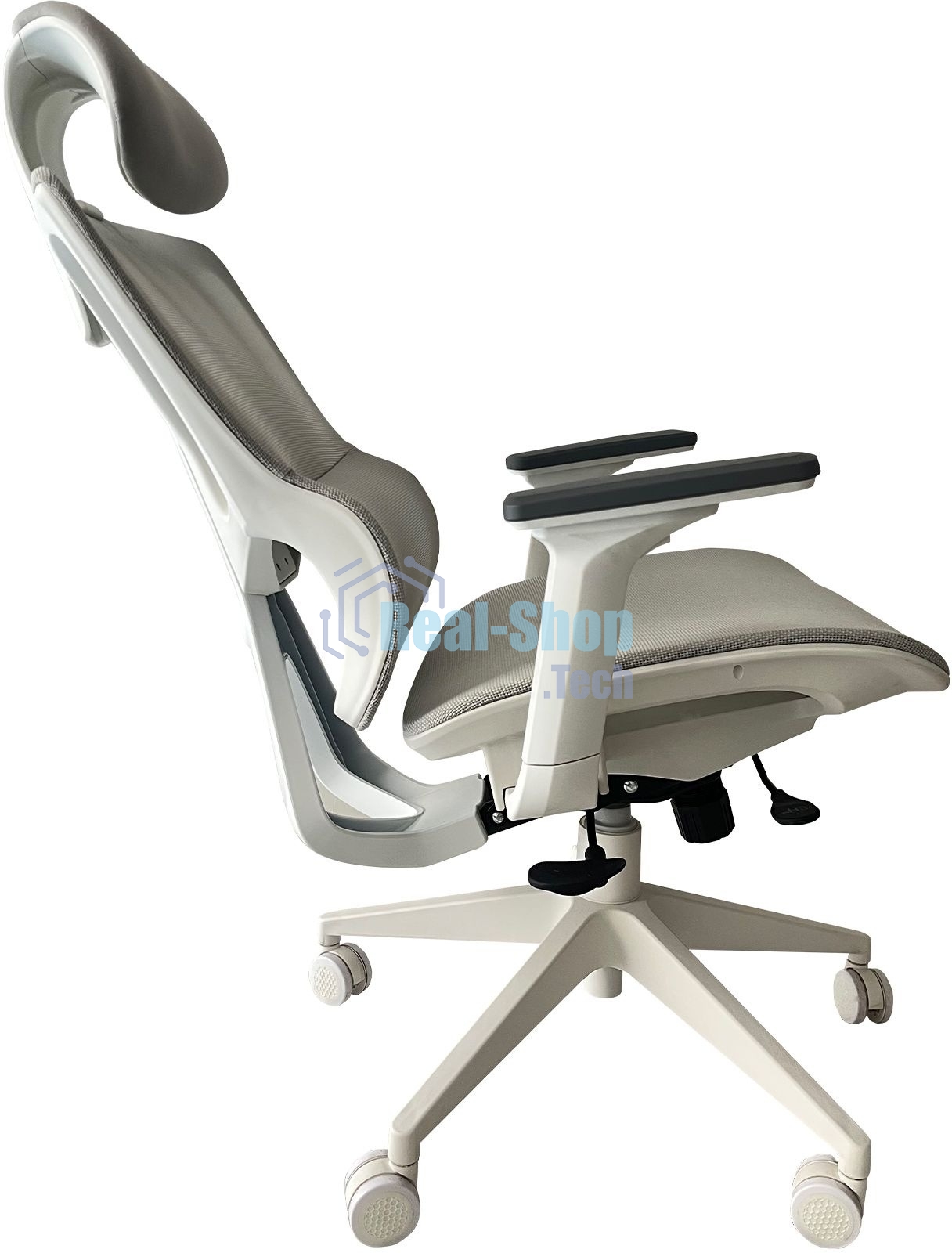 Кресло компьютерное Cactus CS-CHR-MC02GY серый, сетка, эко.кожа, с подголов. крестов. пластик белый