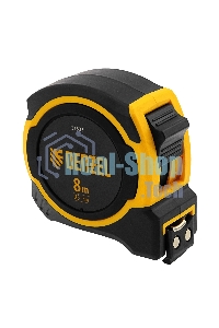 Рулетка Denzel 8м х 25мм, двухкомп. корпус, магнитный обрезиненный зацеп