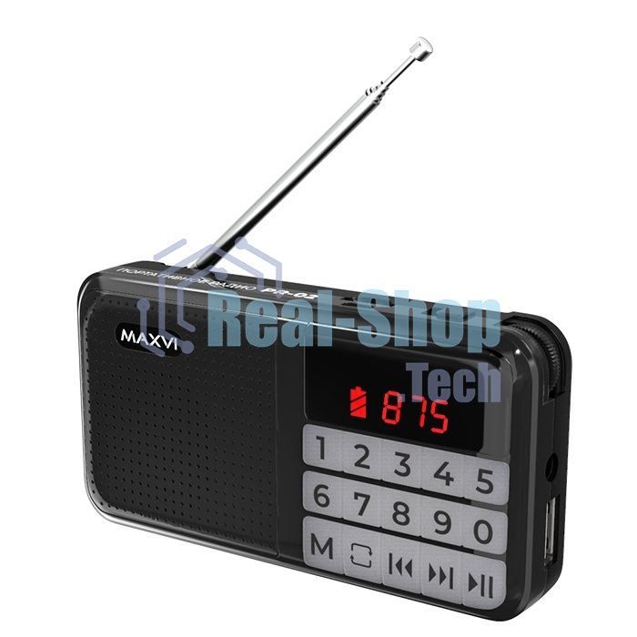 Радио FM-приемник Maxvi PR-02 черный. Цифровой приемник Maxvi PR-02 предназначен для прослушивания радио и музыки. Миниатюрный Maxvi PR-02 - удобный в переноске и помещается в карман. Можно использовать карты памяти microSD и внешний USB-накопитель для во