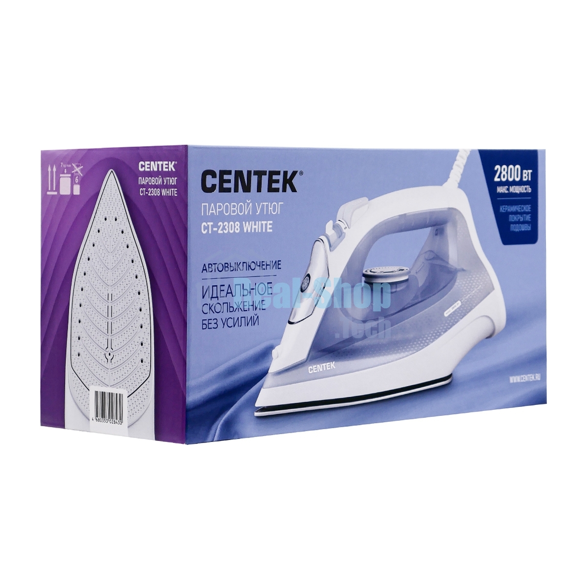 Утюг Centek CT-2308 белый, 2800 Вт, 50 г/мин, 190 г/мин, 300 мл