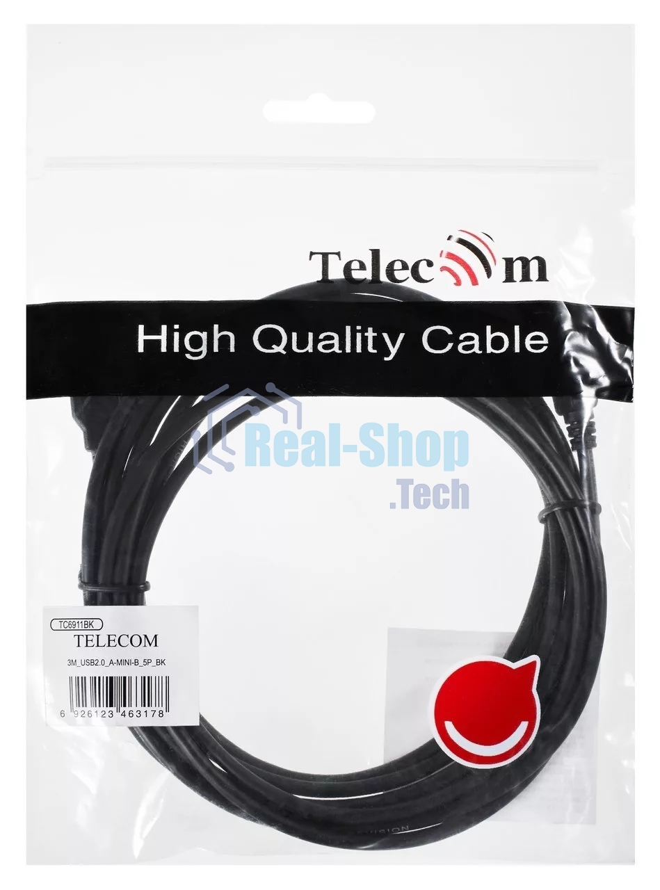 Кабель USB 2.0 A-->mini-B 5P (3,0м) черный, Telecom <TC6911BK-3.0M>
