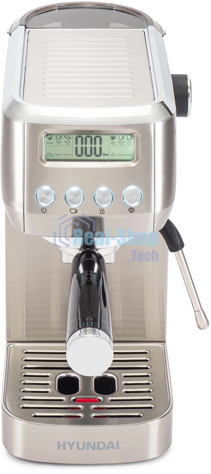 Кофеварка рожковая Hyundai HEM-9990 серебристый, исп. кофе - молотый, 1.3 л, 1350 Вт, 20 бар