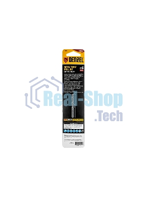 Сверло спиральное по металлу Denzel 6 х 139 мм, Р6М5, Golden Tip, удлиненное