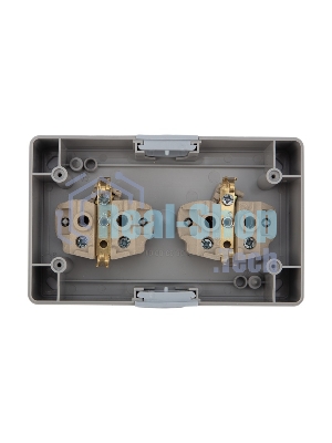 Блок из 2 розеток горизонтальный Kranz INDUSTRIAL открытой установки с заземлением, керамика, IP54 серый