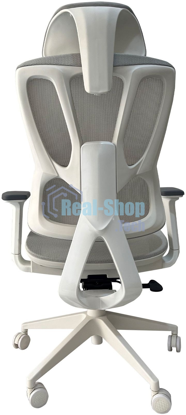 Кресло компьютерное Cactus CS-CHR-MC02GY серый, сетка, эко.кожа, с подголов. крестов. пластик белый