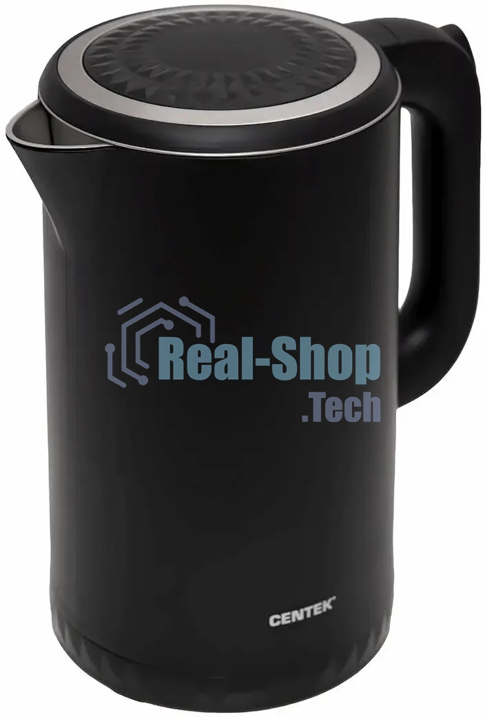 Чайник электрический Centek CT-0020 черный металл 1.7л, 2200W, бесшовная колба, двойные стенки