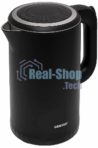 Чайник электрический Centek CT-0020 черный металл 1.7л, 2200W, бесшовная колба, двойные стенки