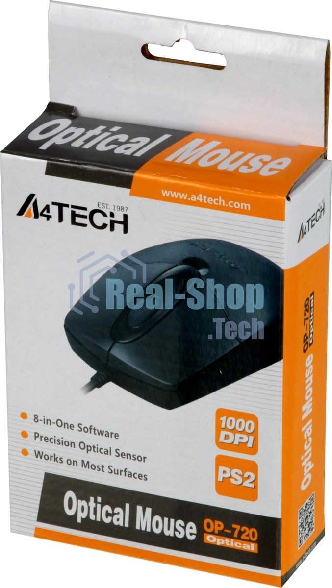 Мышь проводная A4Tech OP-720 черный, 1000 dpi, PS/2, кнопки - 3