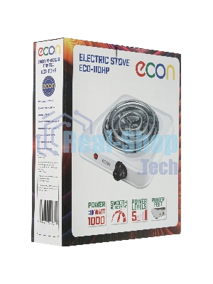 Плита настольная электрическая ECON ECO-110HP белый, 1 кВт, ТЭН, конфорки - 1, эмаль, поворотные переключатели