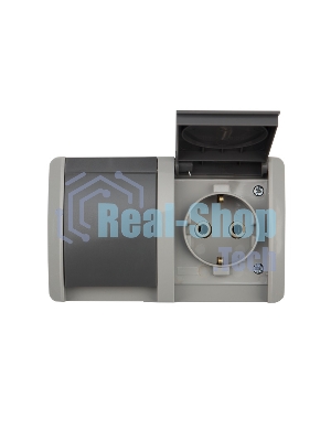 Блок из 2 розеток горизонтальный Kranz INDUSTRIAL открытой установки с заземлением, керамика, IP54 серый