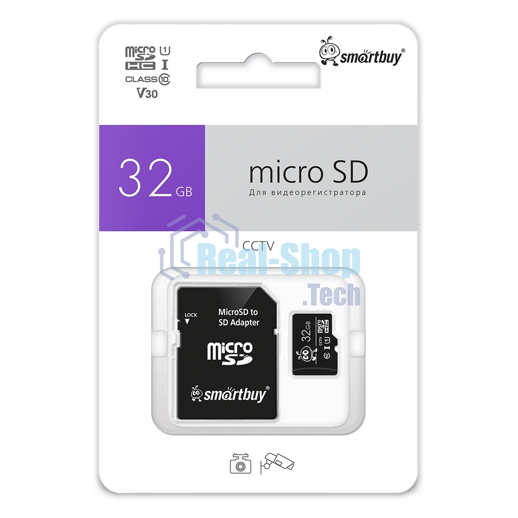 Флеш карта Smartbuy (SB32GbSDCCTV) micro SDHC 032Gb cl10 U1 V10 + адаптер
