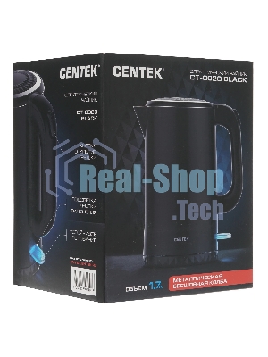 Электрочайник Centek CT-0020 черный, 1.7 л, 2200 Вт, скрытый нагревательный элемент