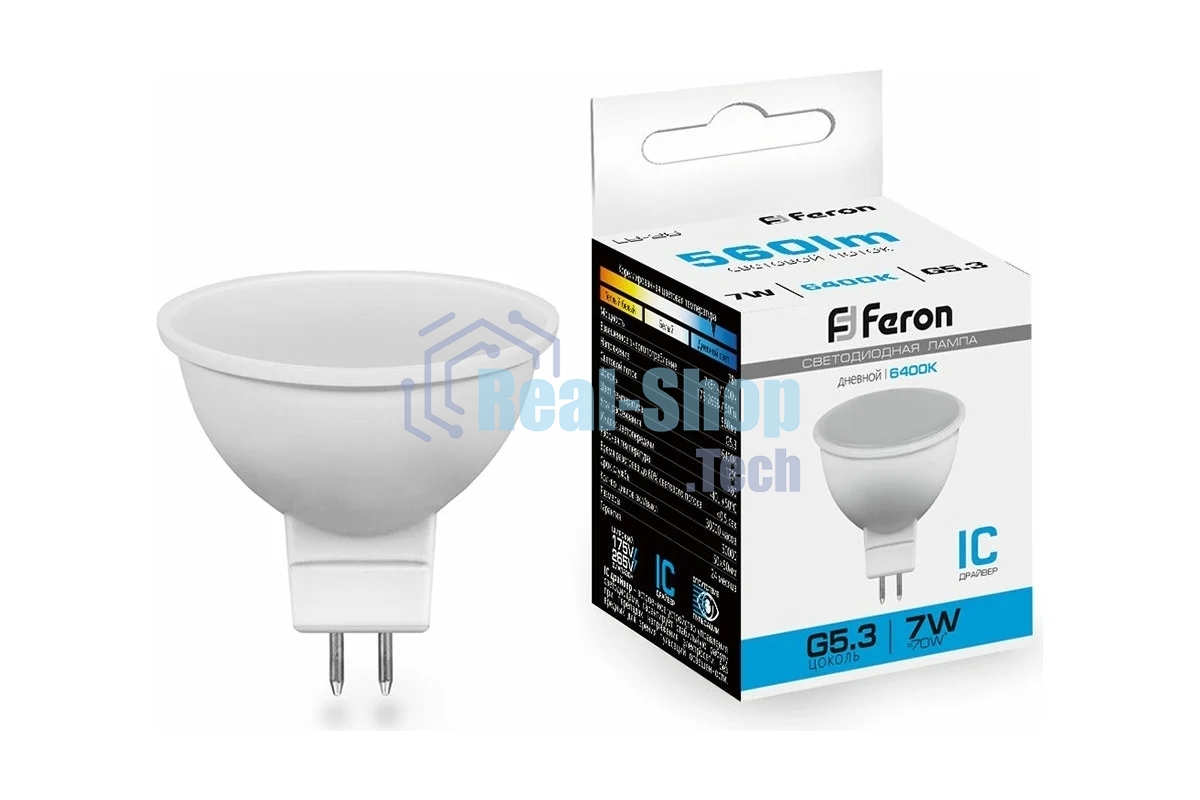 Лампа светодиодная Feron LB-26 7W 230V G5.3 6400K MR16 матовая