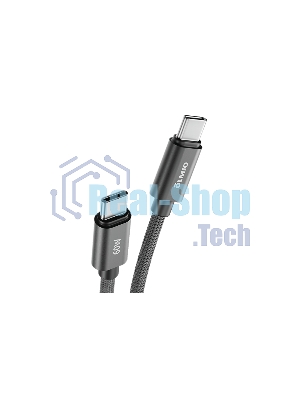 Кабель OLMIO REEL, Type-C - Type-C, 60W 3A, 1.2м, тканевая оплетка, черный