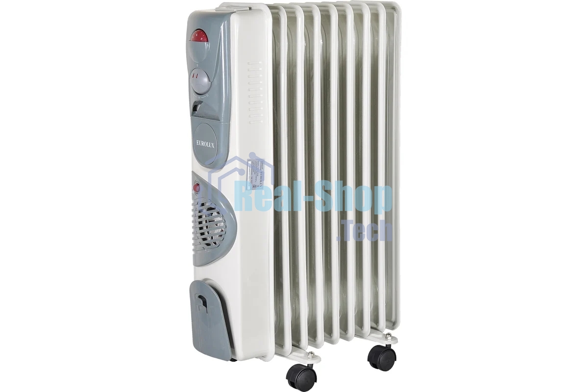 Обогреватель масляный EUROLUX ОМ-EU-9НВ (9 секций) белый, 2400 Вт, 30 м2, термостат 67/3/17