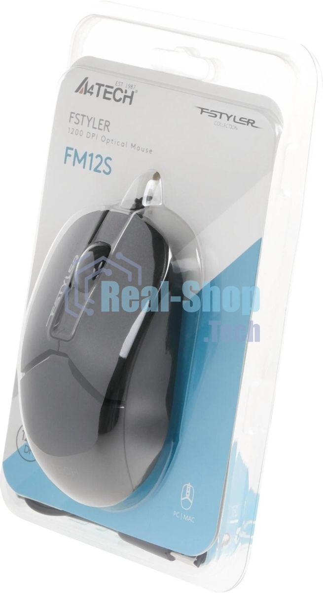 Мышь проводная A4Tech Fstyler FM12S черный, 1200 dpi, USB, кнопки - 3