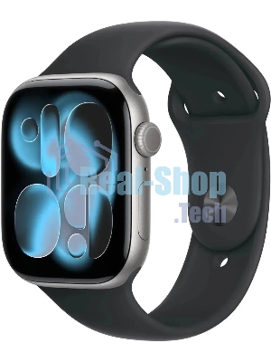 Умные часы Apple Watch Series 11 A3333 46мм OLED корп.серый космос Sport Band рем.черный разм.брасл.:S/M (MEV04LW/A)