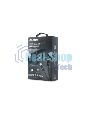 Кабель OLMIO REEL, Type-C - Type-C, 60W 3A, 1.2м, тканевая оплетка, черный