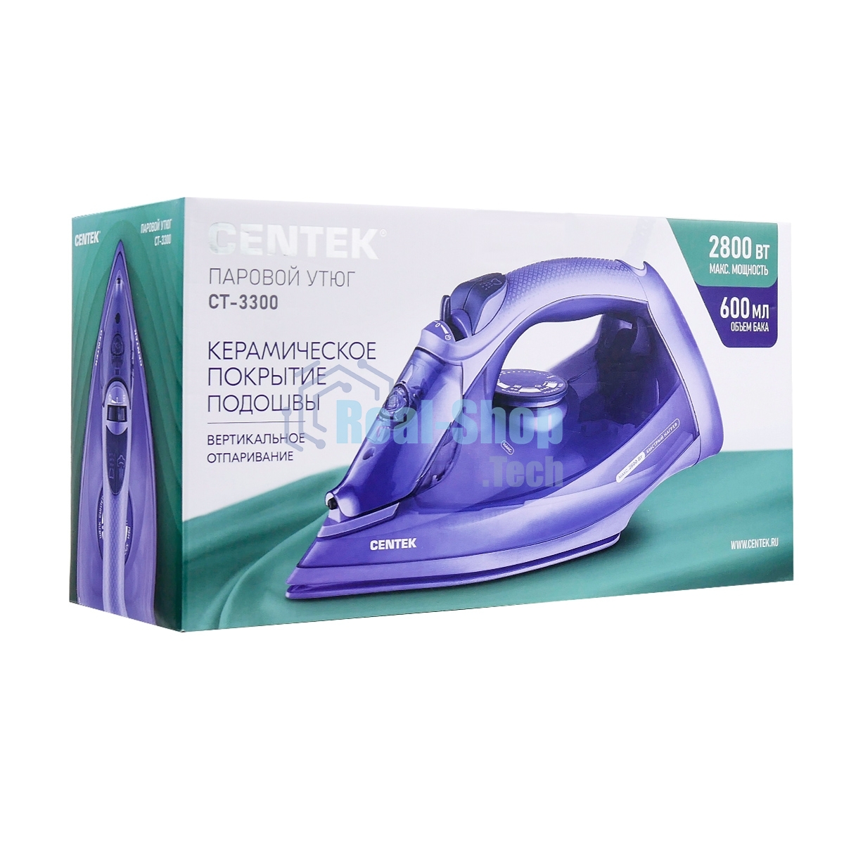Утюг Centek CT-3300 фиолетовый, 2800 Вт, 60 г/мин, 190 г/мин, 600 мл