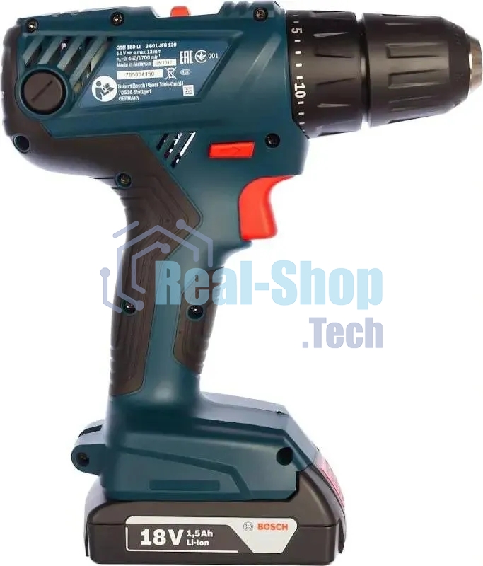 Дрель-шуруповерт аккумуляторная Bosch GSR 180 LI, 18В, 2 АКБ, Кейс