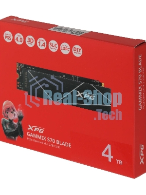 Накопитель SSD ADATA XPG BLADE S70, 4Tb, PCIe 4.0 x4, M.2 2280, NVMe, R/W 7400/6600, с радиатором