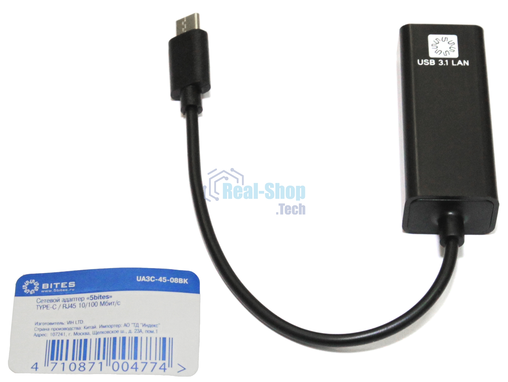 Кабель-адаптер 5bites UA3C-45-08BK USB3.1, RJ45 100MB, черный