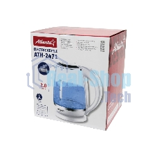 Чайник электрический Atlanta, ATH-2471 бел, стекло Стекло, 2л, 2200Вт, белый, температурная иллюминация, защита от перегрева без воды.