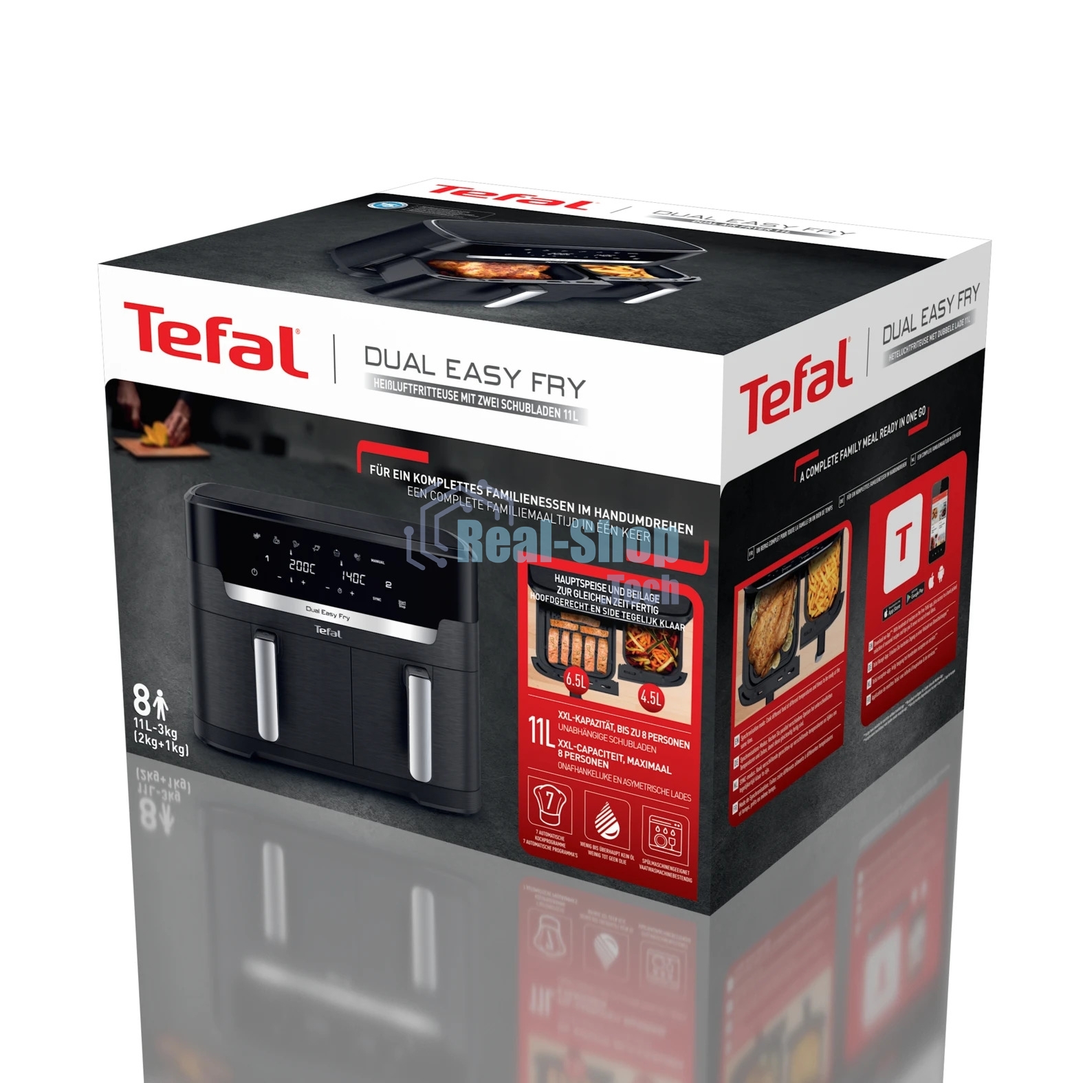 Аэрогриль Tefal Dual Easy Fry Flex EY9228E0 черный, 2700 Вт, 9 л, сенсор, 6 программ