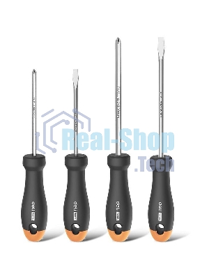 Набор отверток Home Series Gray Deli HT1004C 4шт SL5x100+SL6x150+PH1x100+PH2x150, эксклюзивный дизайн, рукоятка из высококачественного софттач пластика