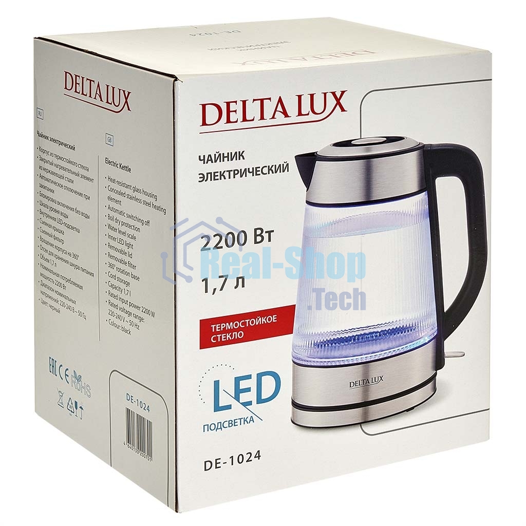 Чайник электрический DELTA LUX DE-1024 2,2кВт, 1,7 л