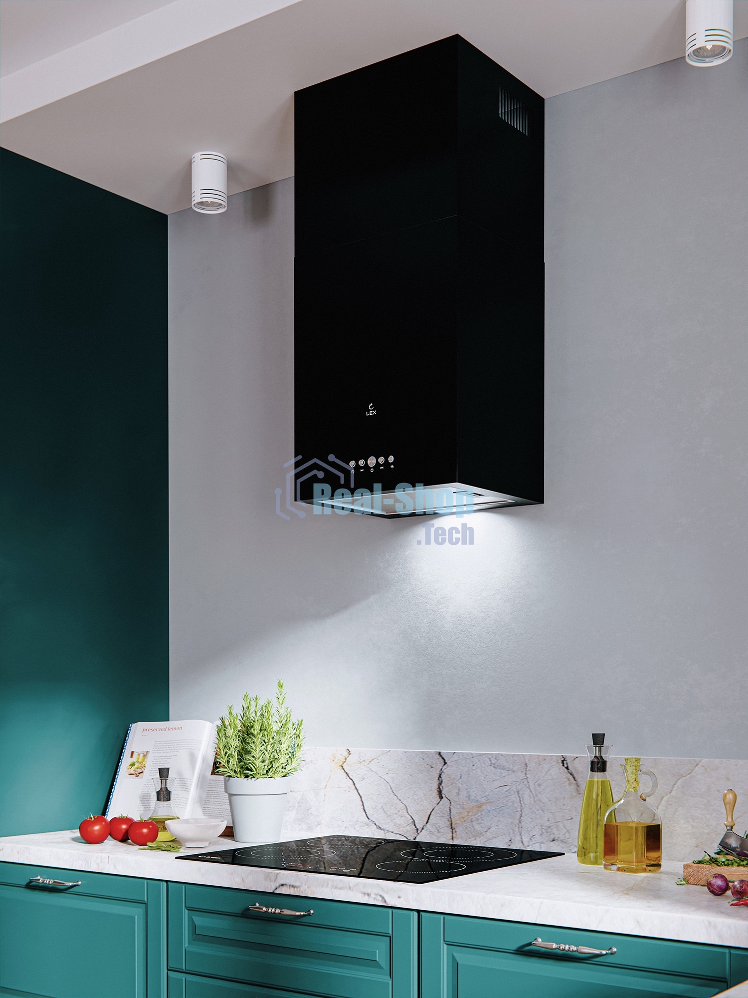 Вытяжка островная LEX Mono 400 черная, 40 см, 850 куб. м/ч, 50 дБ