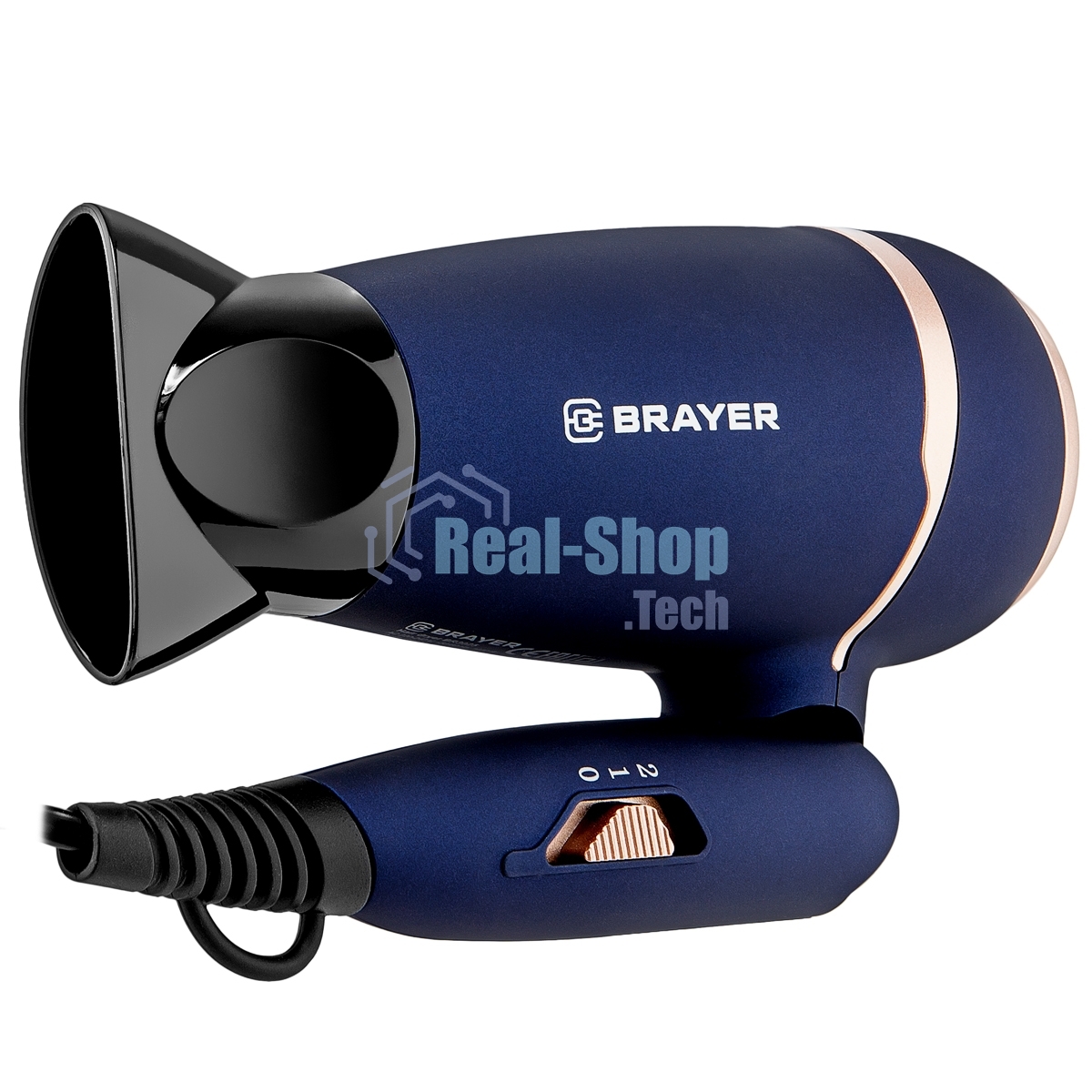 Фен BRAYER BR3025 синий/золотистый, 1400 Вт, компактный