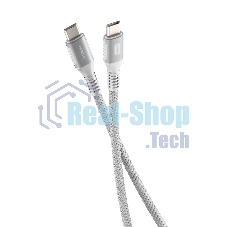 Кабель OLMIO PD100, Type-C - Type-C, PD 100W, USB2.0, 1.2м, тканевая оплетка, белый