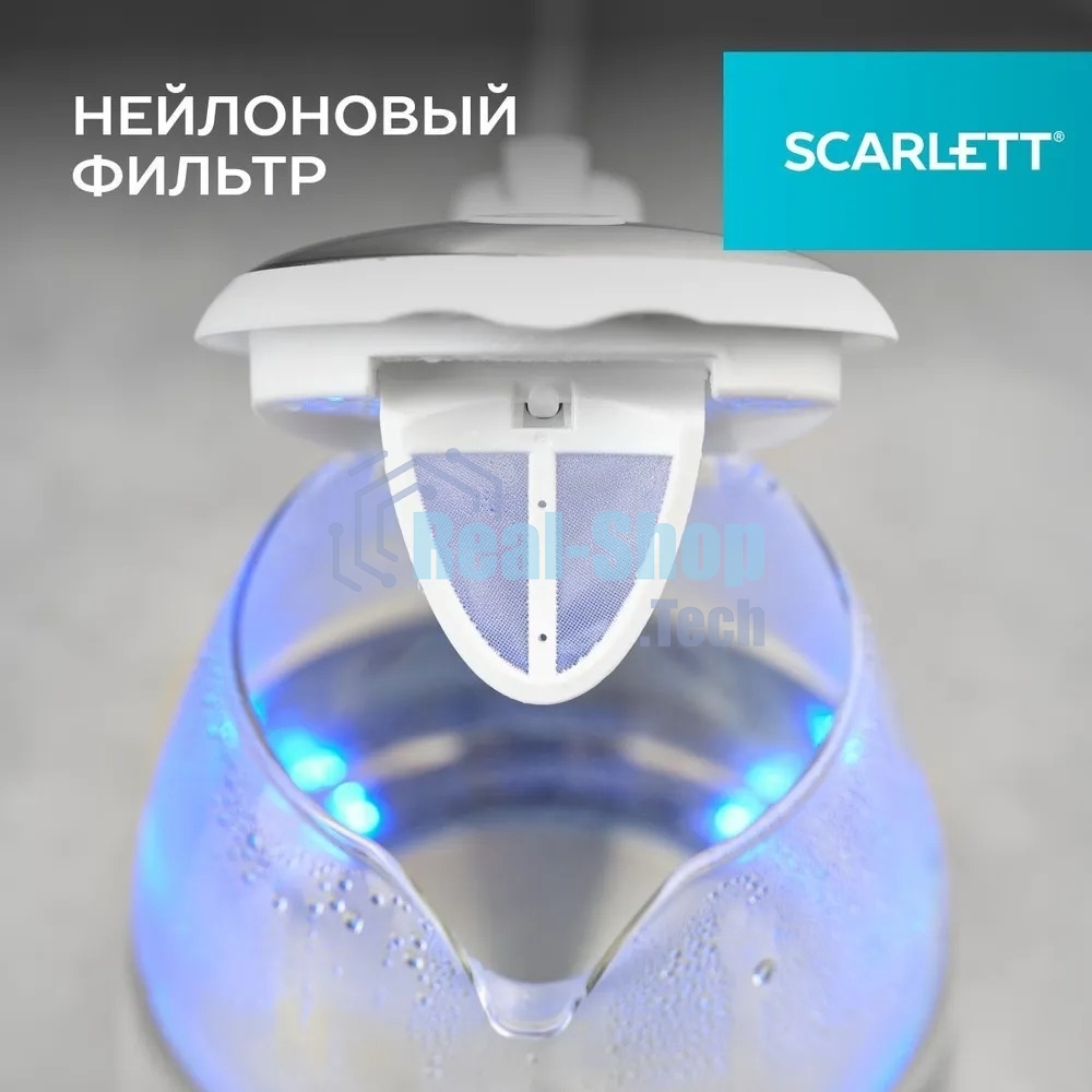 Чайник электрический Scarlett SC-EK27G104 1.7л. 2200Вт белый корпус: стекло/пластик