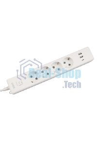 Бытовой удлинитель PowerCube, 4 р с/з вык., 3USB, 3500 Вт, 16А, 1.9 м, 3x1,0 (белый) PC-6-2M