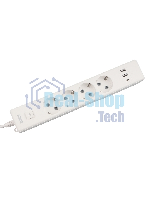 Бытовой удлинитель PowerCube, 4 р с/з вык., 3USB, 3500 Вт, 16А, 1.9 м, 3x1,0 (белый) PC-6-2M