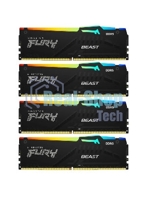 Оперативная память Kingston Fury Beast, DDR5, 64Gb (4x16GB), 5200MHz, CL40, DIMM, с радиаторами, RGB, черный